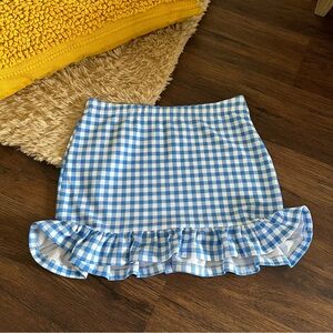 Blue and white checkered mini skirt with ruffles size XL
